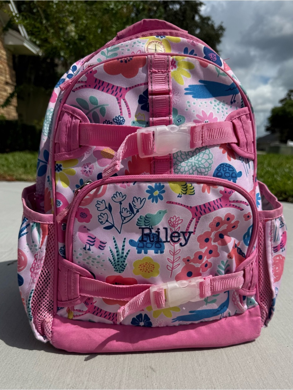 Pottery Barn Kids Pink Sasha's Garden Backpack Large with Monogram Riley